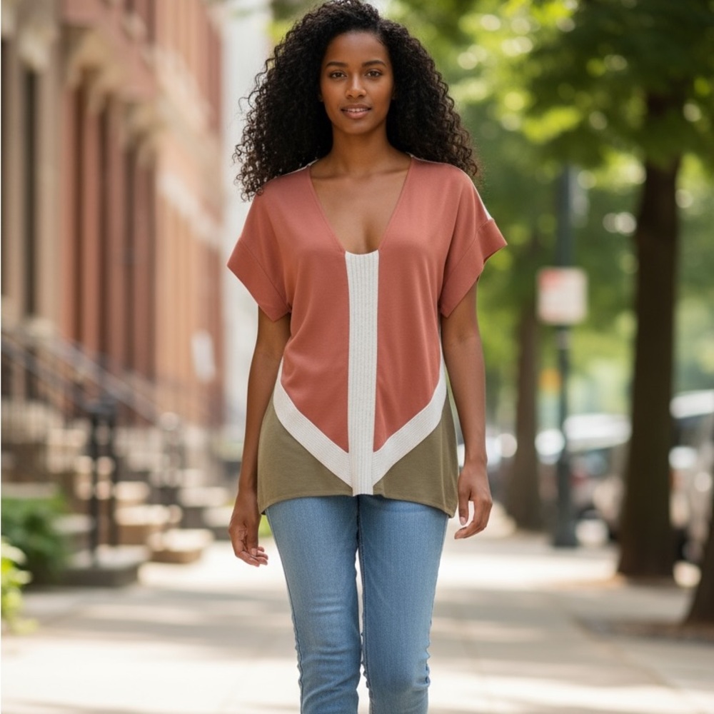 Zara Color Block Light Jersey Knit Tunic Size S ethnic Earthy Bohemian